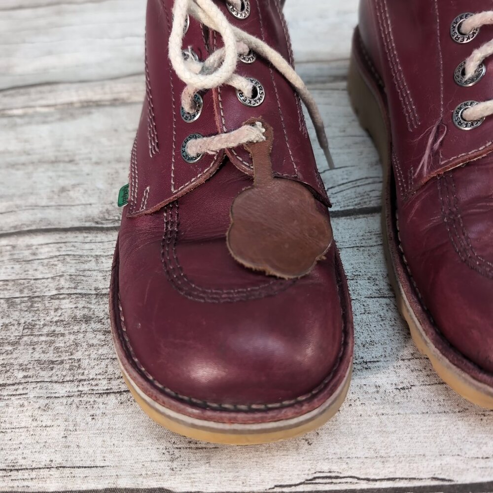 Kickers Kick Hi Boots Burgundy Leather Lace-Up Ankle Boots – Unisex - Picture 3 of 12